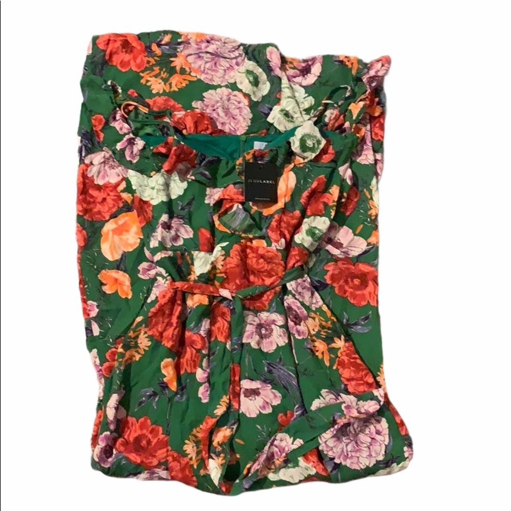 NWT JLUXLABEL Green Floral Ruffled Maxi Dress